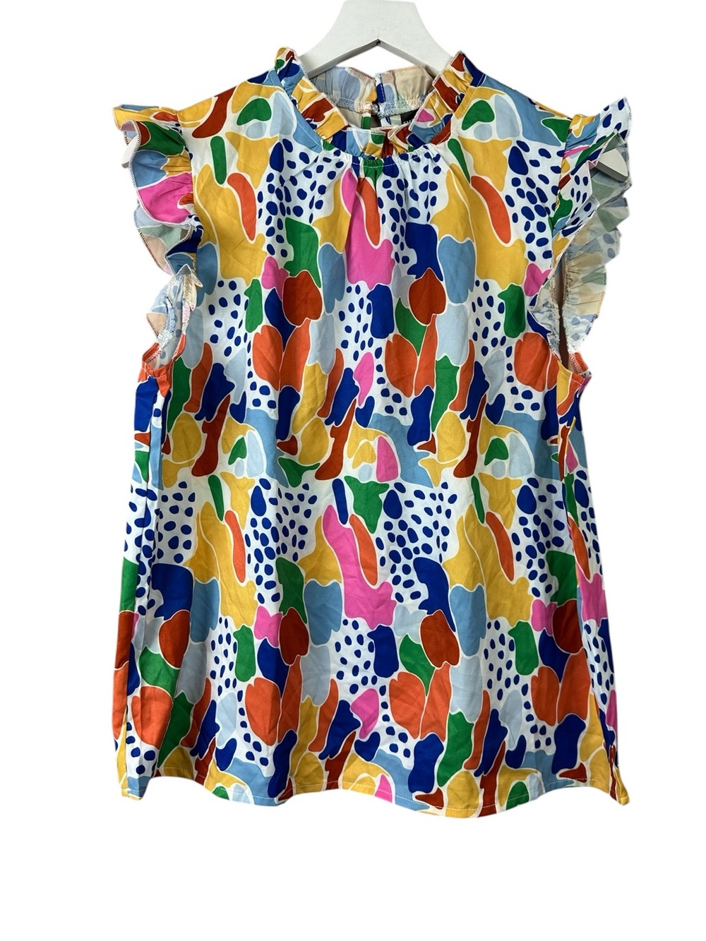 Emery Rose Ruffle Bright Print Blouse Women Sz L NWT